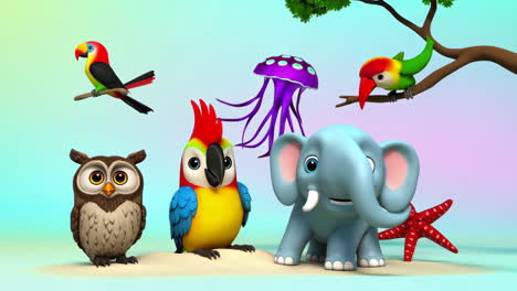 a collection of cute cartoon animals and marine life