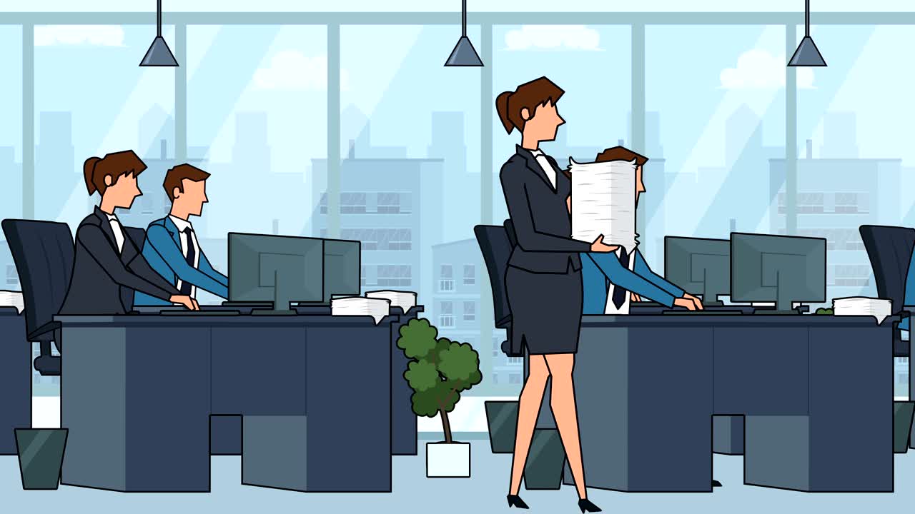 persone d'affari cartoni animati piatti sul posto di lavoro animazione d'ufficio