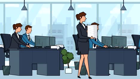 dibujos animados planos personas de negocios en el lugar de trabajo oficina de animación