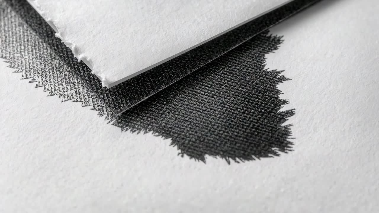 Shifting stacked white torn sheets sliding on desk after frame shift, revealing graphite rubbing