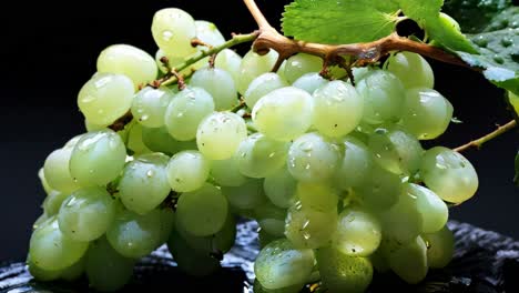 fresh green grapes on a vine with droplets, showcasing natural allure