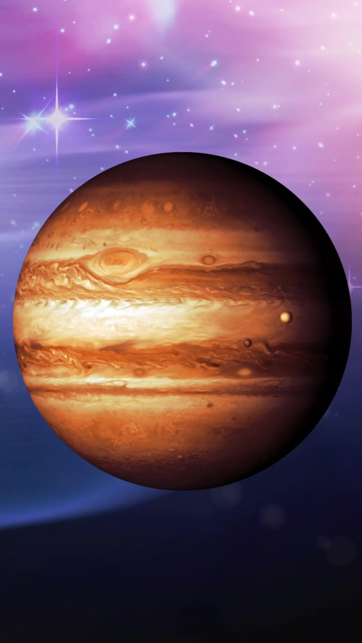 Animazione di pianeta marrone nello spazio rosa e blu con stelle