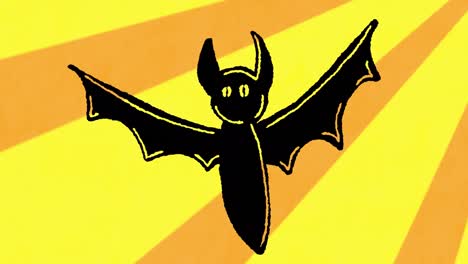 animation of bat over sun rays moving on beige background