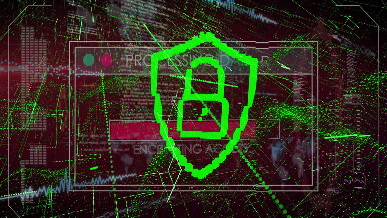 Animation of data processing over padlock
