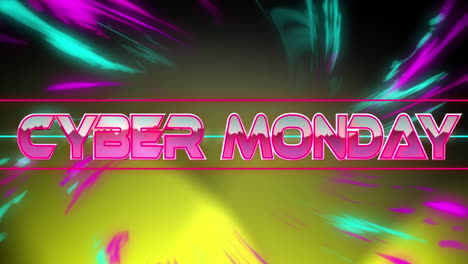 animación de cyber monday en el espacio abstracto digital con luces verdes y rosadas