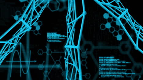 dna strands and scientific data processing animation over molecular structures background