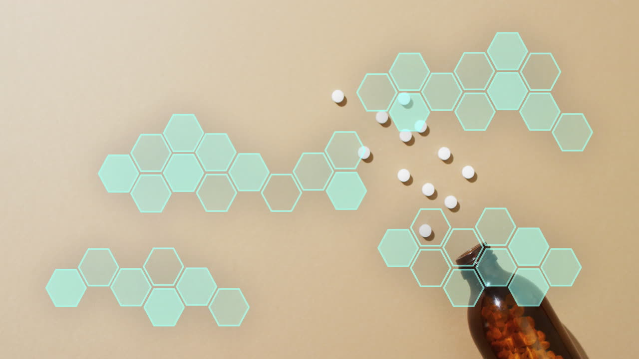 알약 위의 화학 구조의 애니메이션
