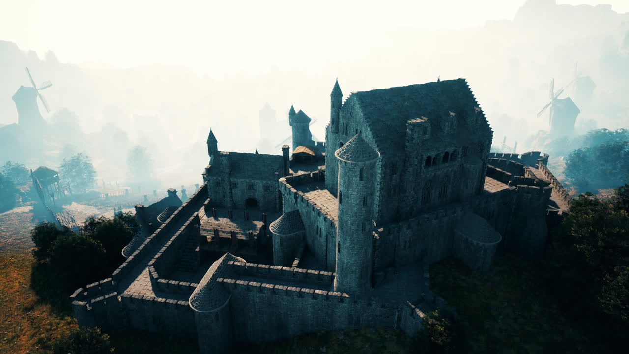 castillo medieval en un paisaje brumoso