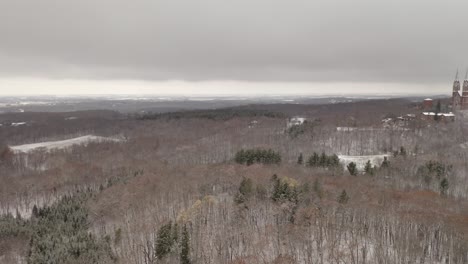 cinematic aerial view of historic holy hill