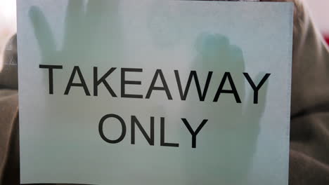 takeaway only sign with gloves