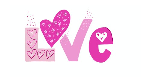las palabras amor como texto animado en rosas