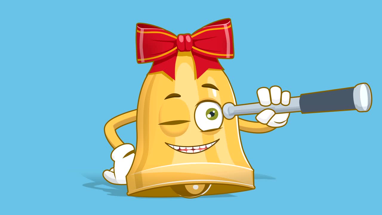 만화 크리스마스가 망원경으로 보이는 벨과 얼굴 애니메이션 알파 매트