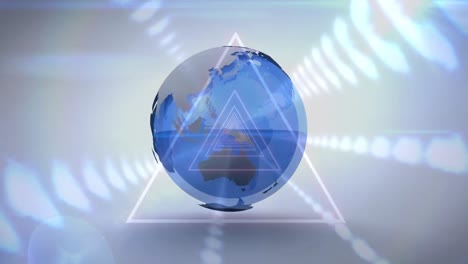 Animation-of-globe-and-triangles-over-blue-background