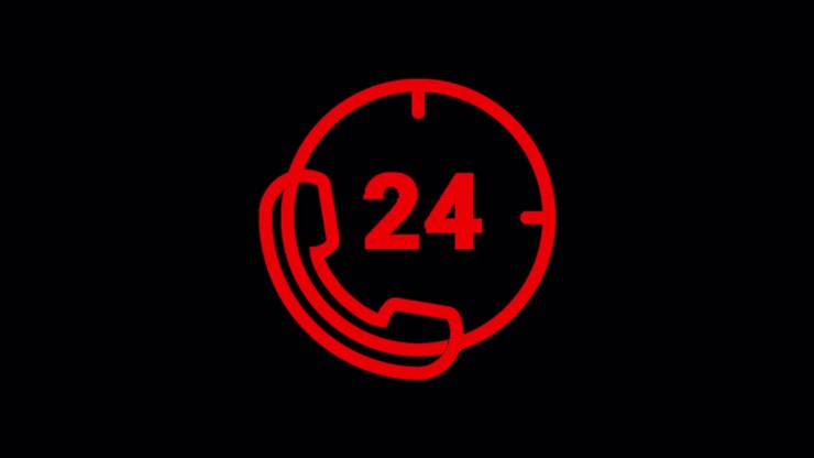 Icona animata rossa del telefono per il servizio clienti 24/7