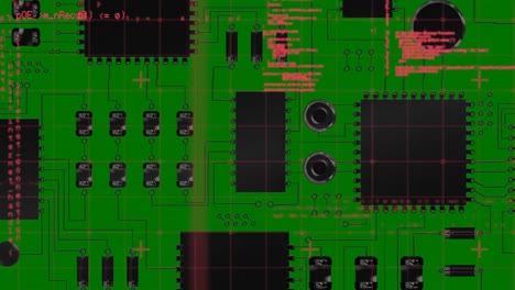 Animación-Del-Procesamiento-De-Datos-Sobre-Placa-De-Circuito-De-Computadora-Sobre-Fondo-Verde