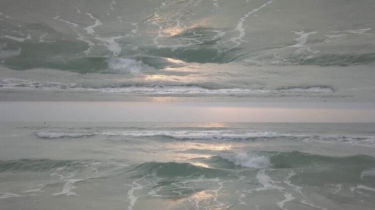 Double Exposure of a Golden Hour Ocean Sunset
