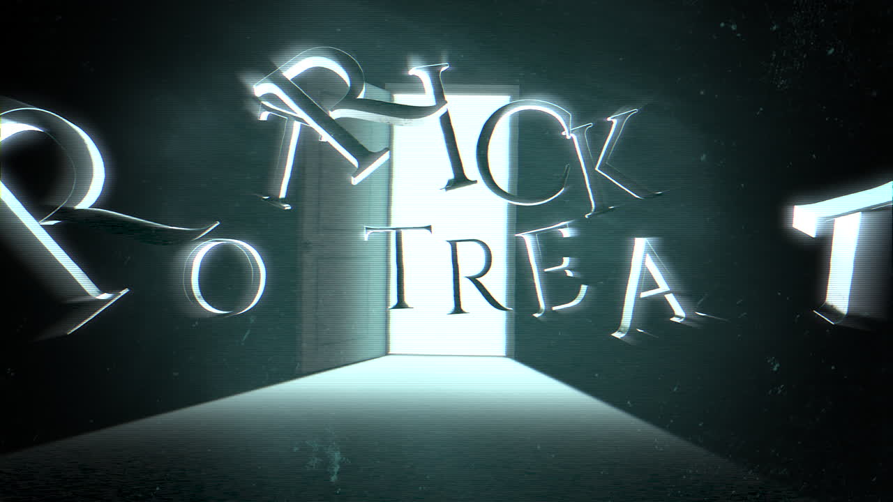 방의 어두운 문이 있는 간계 또는 치료 및 신비로운 공포 배경