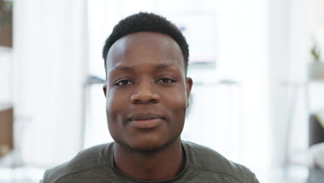 Black-man,-face-portrait-and-dental-smile-in-house