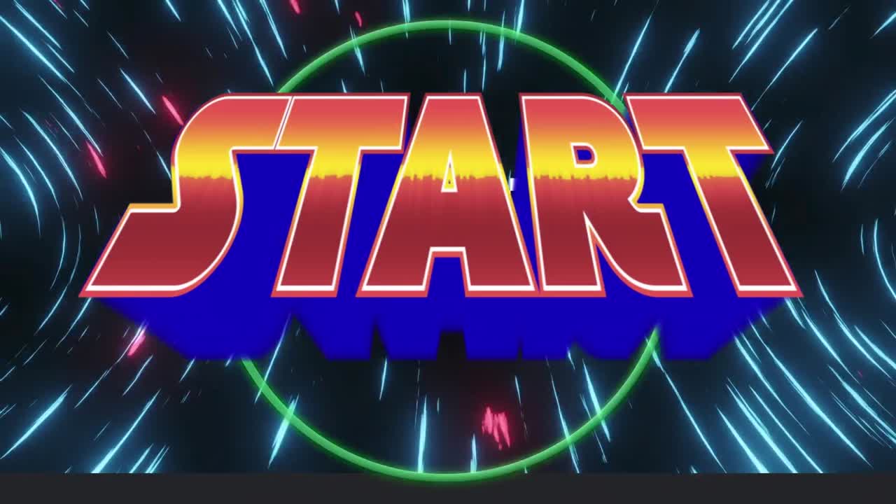 Animation of start text over glowing light trail background