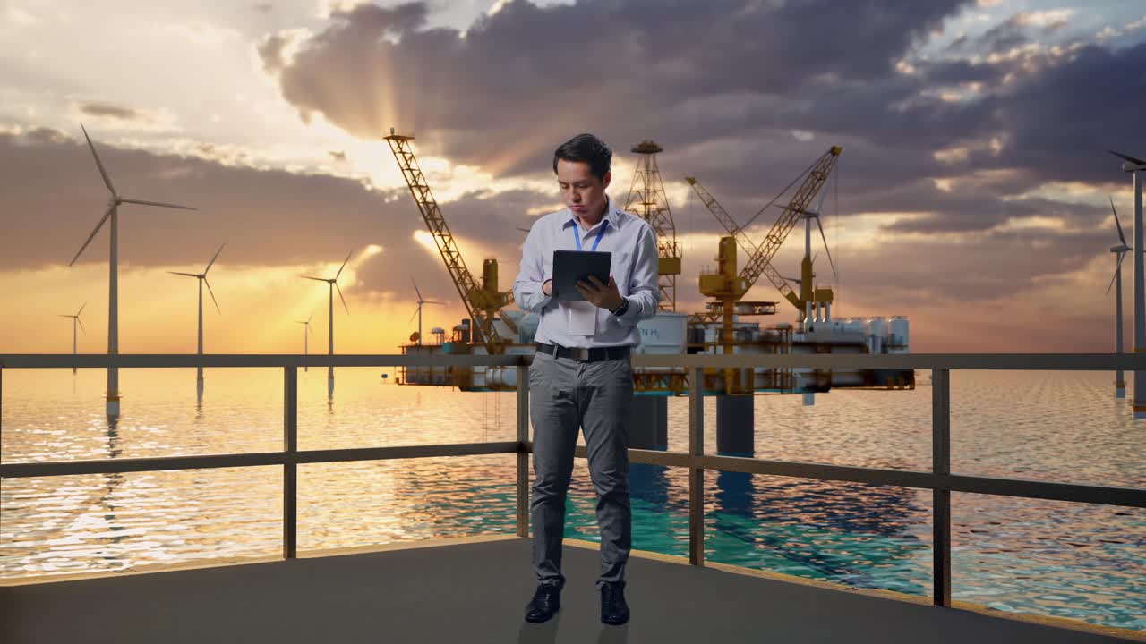 해상 풍력 발전소 및 석유 기지 플랫폼에 있는 사업자