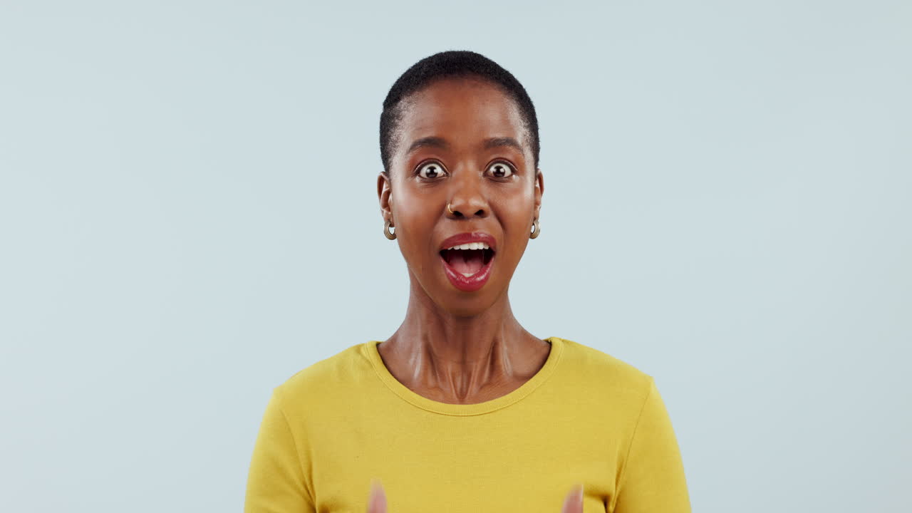 Shocked, surprise and portrait of a woman