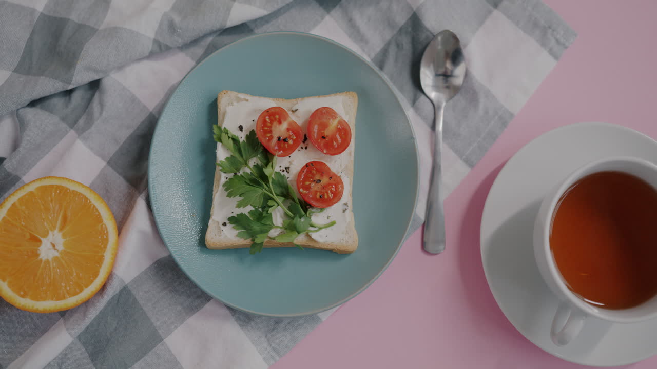Simple Breakfast with Toast and Tea