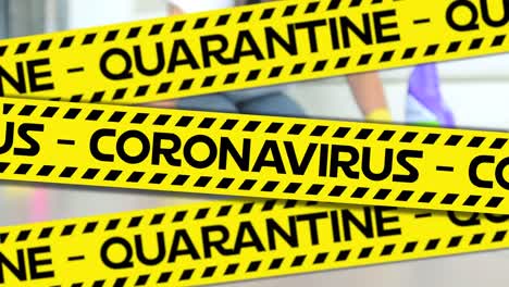 Animation-of-the-words-Quarantine-written-yellow-on-tape-