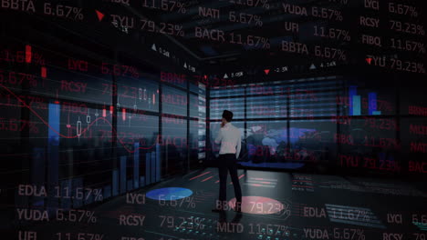 animación del procesamiento de datos financieros sobre el hombre de negocios
