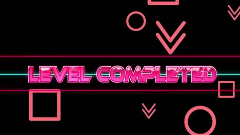 animation of level completed text and shapes on black background