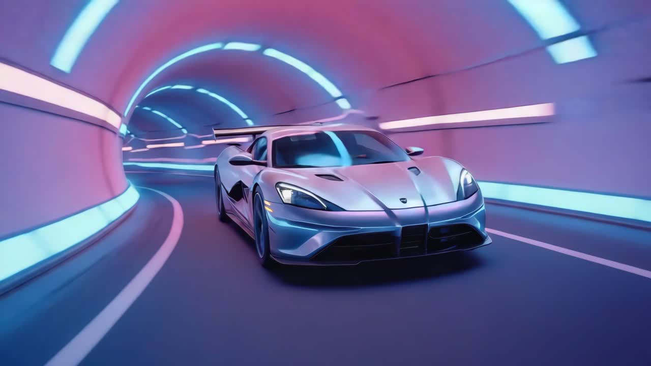 coche deportivo futurista en un túnel de neón