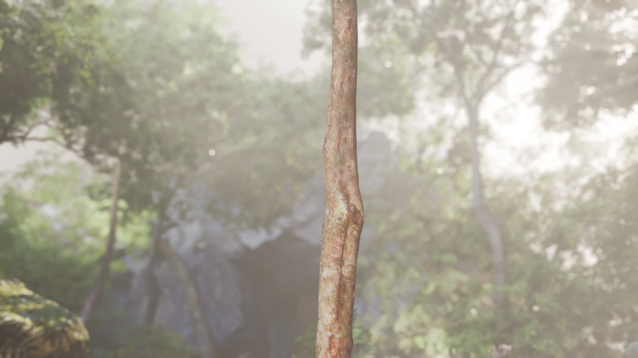 안개 숲 에 있는 나무 줄기