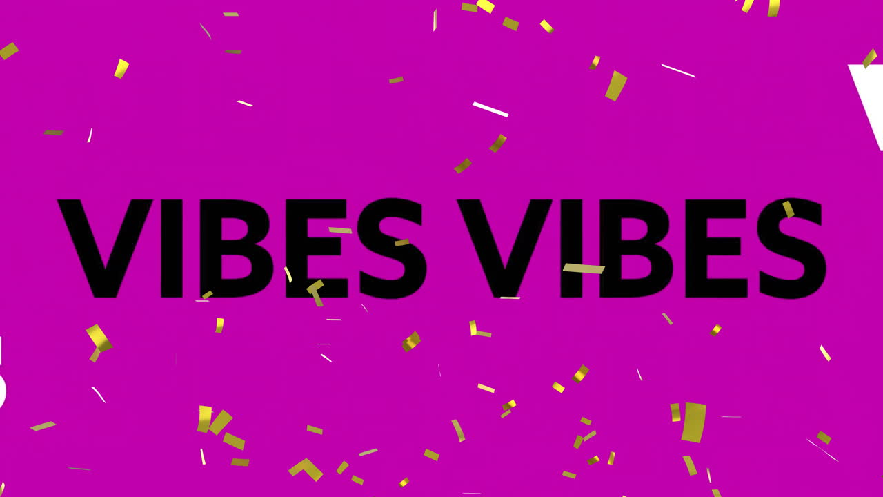 Text animation VIBES with confetti on pink background