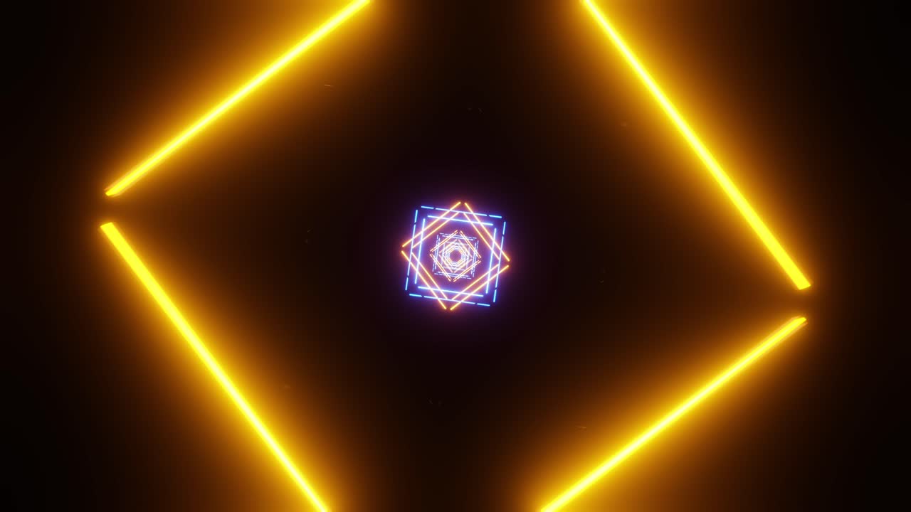 Flying in a tunnel with flashing blue and yellow fluorescent lights. Looped animation.