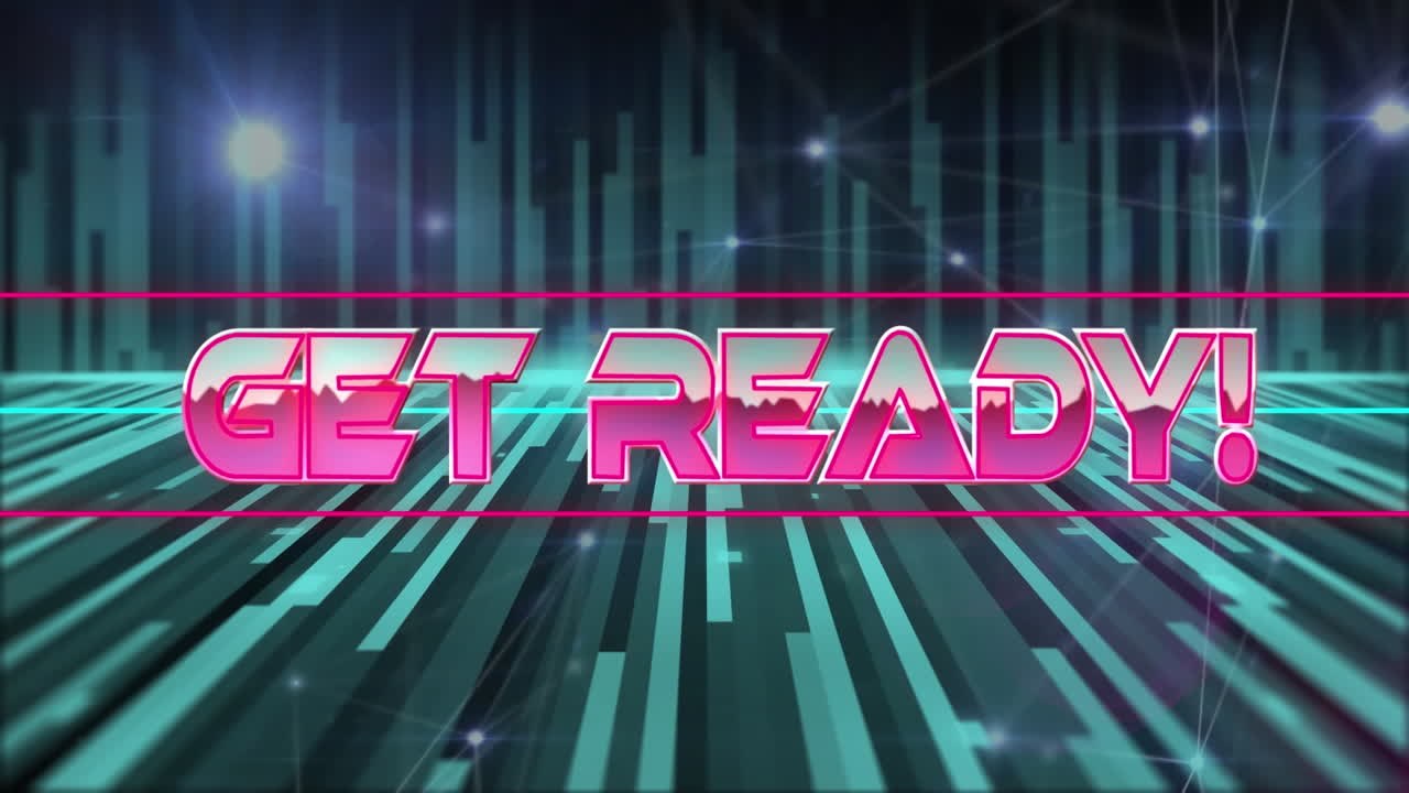 animación de un banner de texto listo sobre una red brillante de conexiones y senderos de luz azul