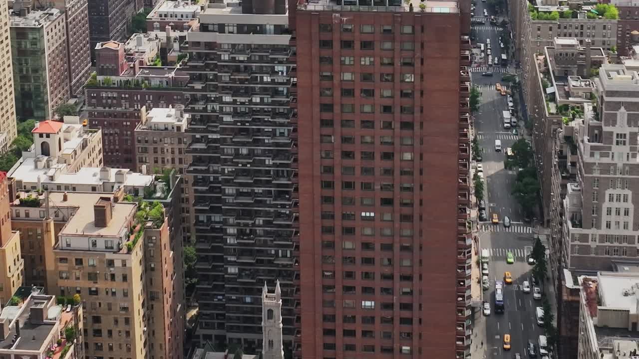 Aerial view of urban landscape in New York City captured by drone