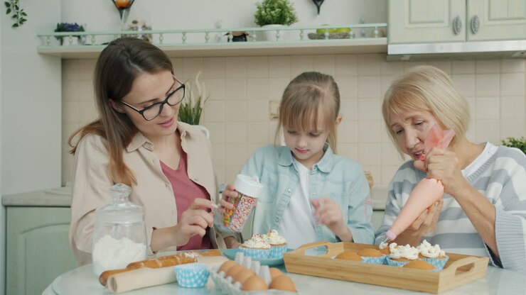 Family Baking Cupcakes Together