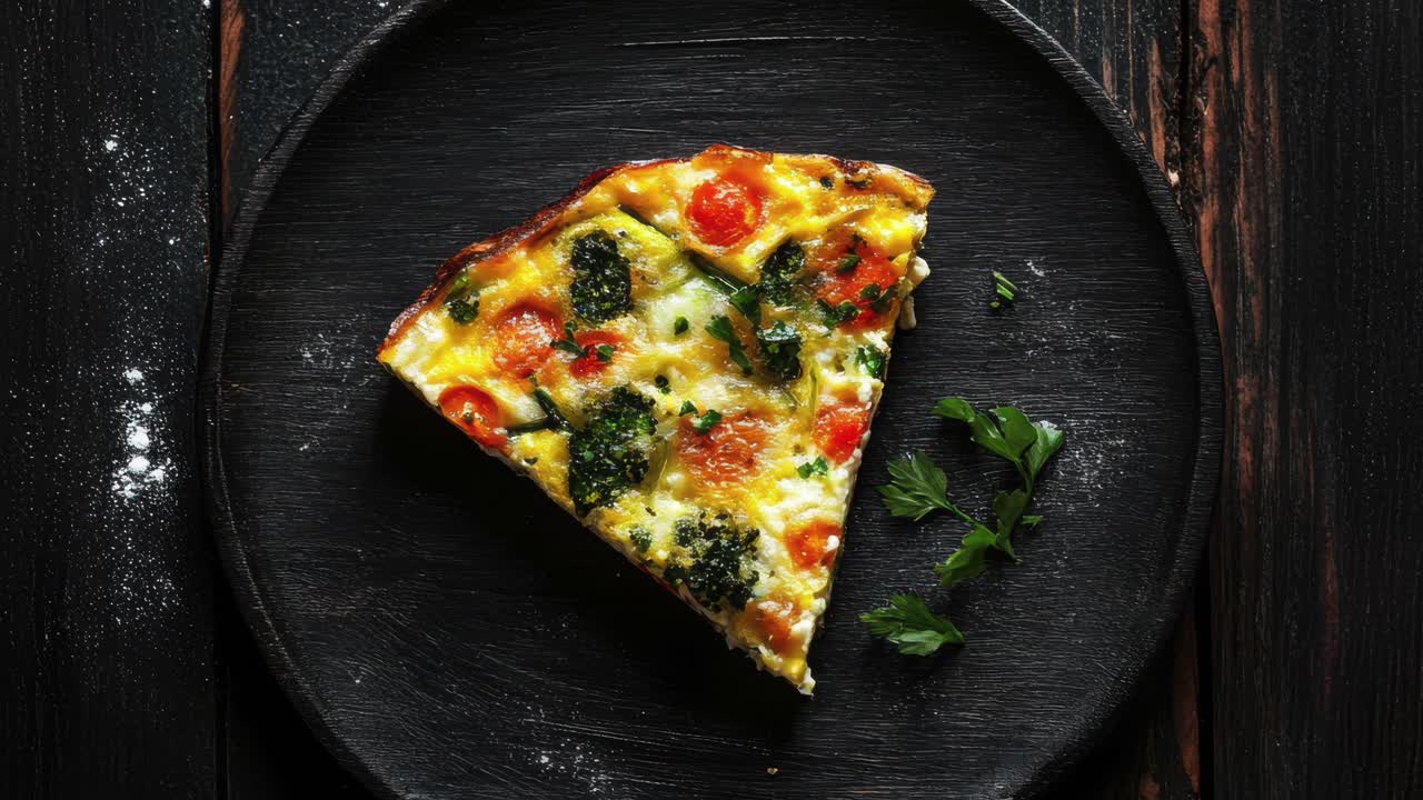 Deliziosa fetta di frittata con verdure e formaggio