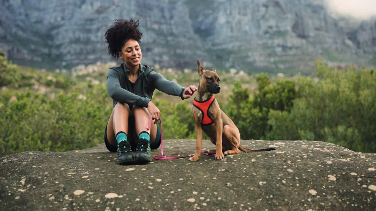 Woman and Dog Enjoying a Hike in Nature