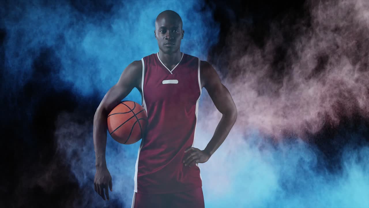 animación de polvos coloridos sobre el jugador de baloncesto