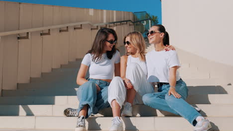 three women friends enjoying the sunny day