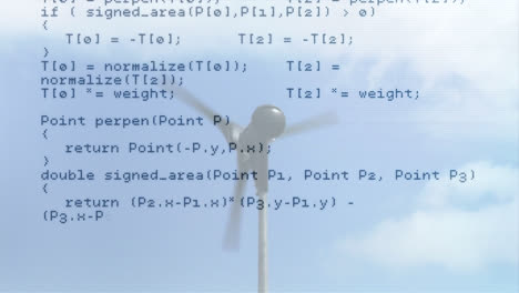 Animation-Der-Datenverarbeitung-über-Windkraftanlage-Und-Himmel-Mit-Wolken