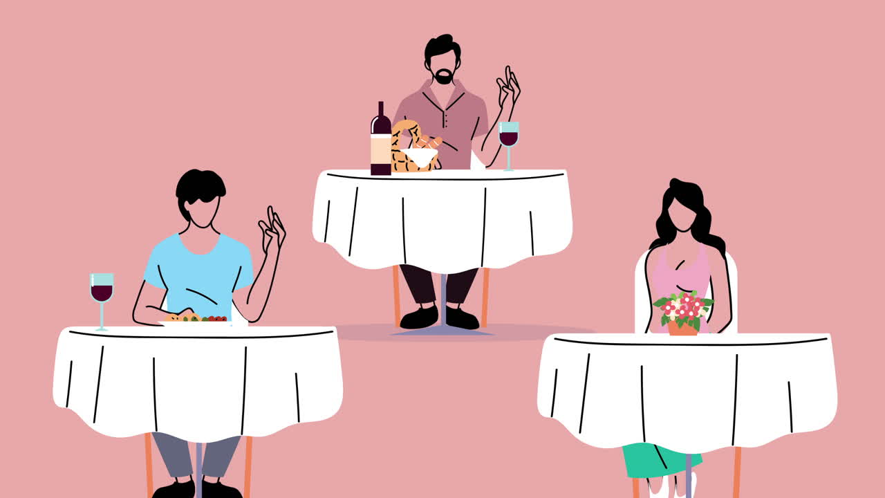 식당에서 먹는 사람들과 함께 생물 안전 프로토콜