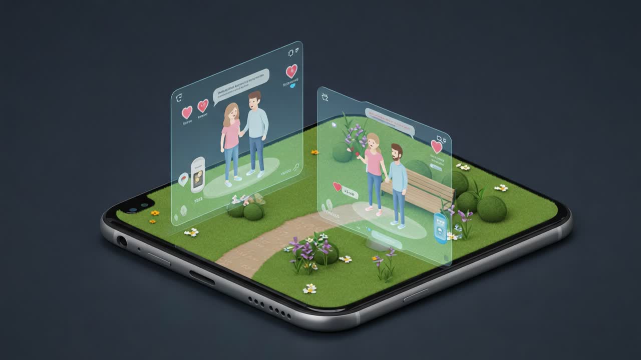 Exploring Digital Connections: A Virtual Interaction Between Two Characters in a Lush, Interactive Environment Designed for Modern Communication