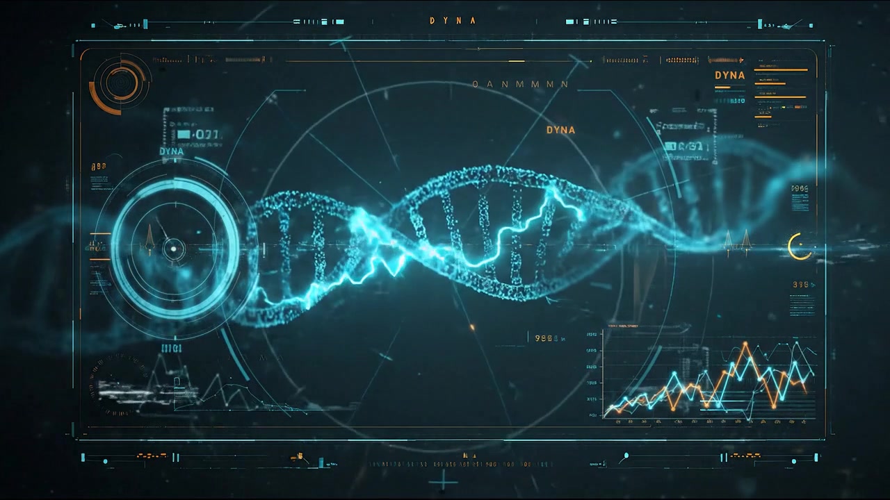 DNA Double Helix Displayed on a Futuristic Genomic Data Analysis Screen
