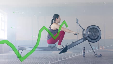 animación de diagramas sobre mujer caucásica haciendo ejercicio en el gimnasio