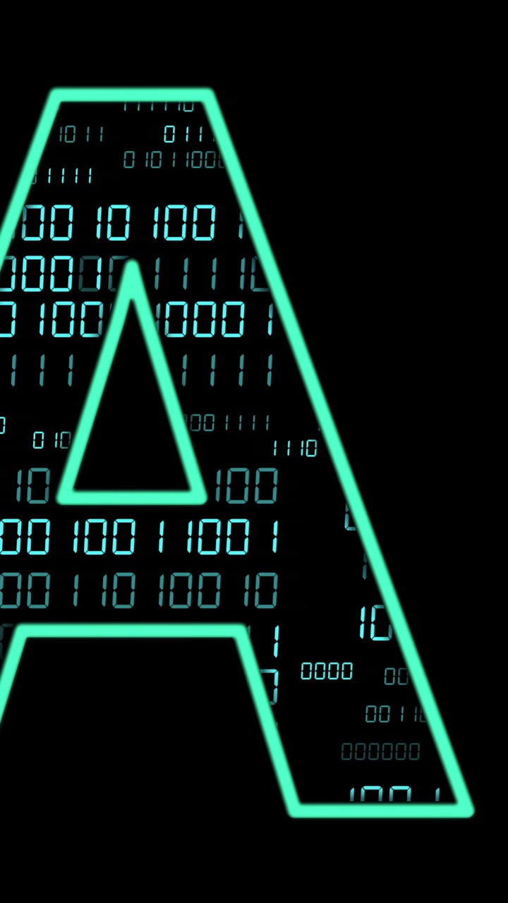 Animation of ai text with binary coding and data processing