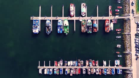 top overhead view of port or harbour full of yachts, boats, sailboat