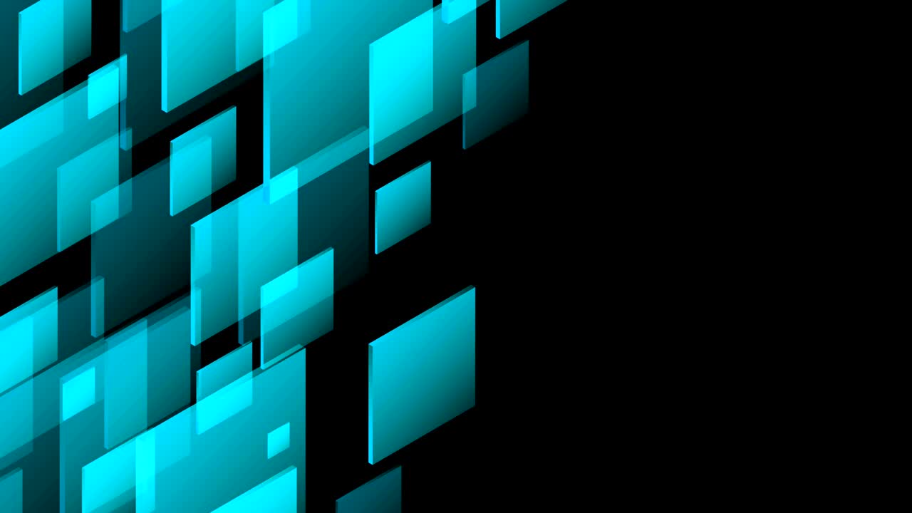 Abstract transparent 3D isometric virtual square plate moving pattern illustration blue color on black background seamless looping animation 4K, with copy space