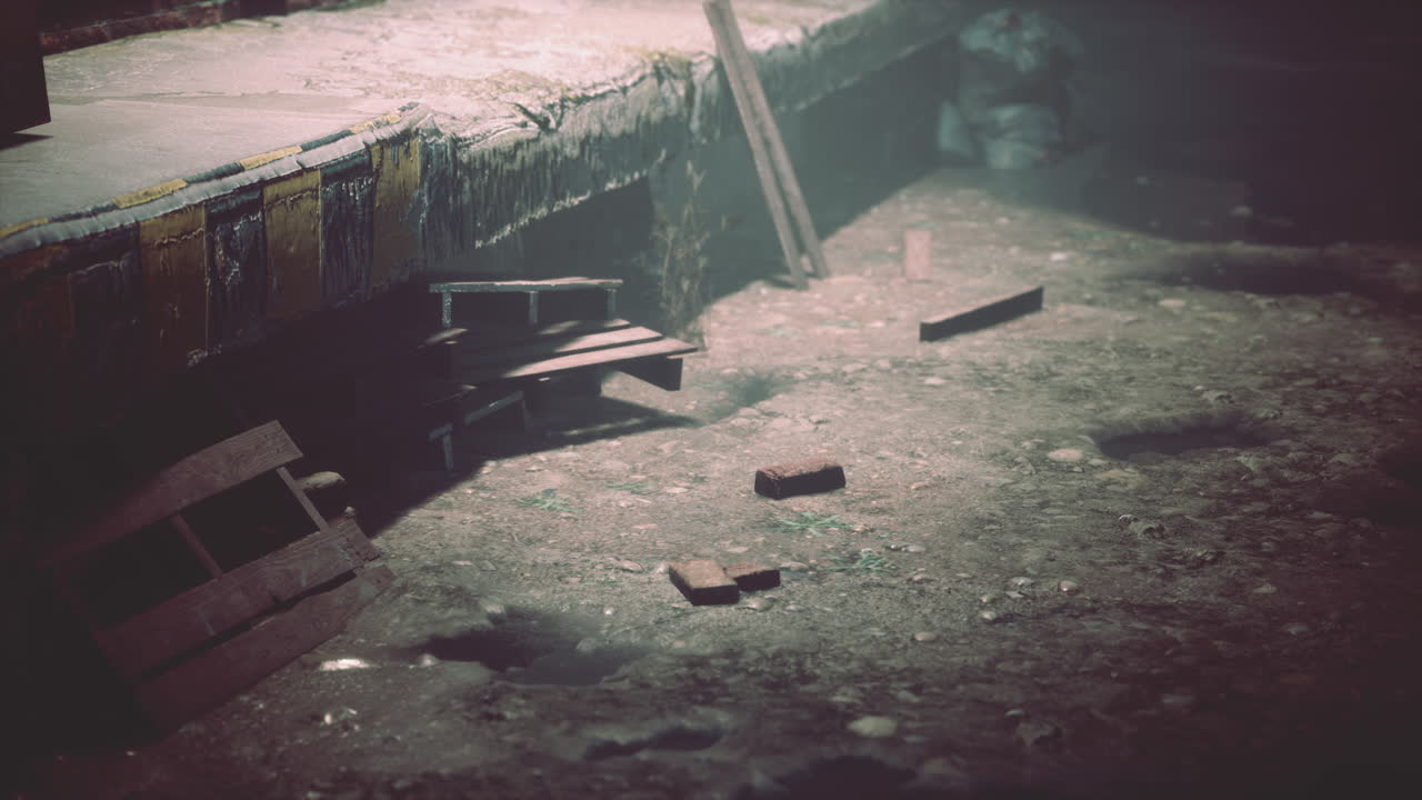 매우 심하게 오염 된 산업 공장의 폐허