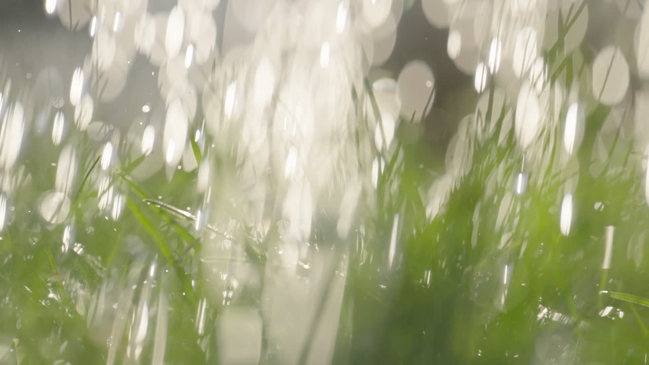 Close-up view of wet grass in sunlight